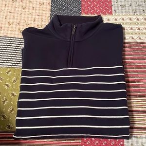 Men’s Club Room Navy & White Striped Quarter-Zip Pullover Size Large.